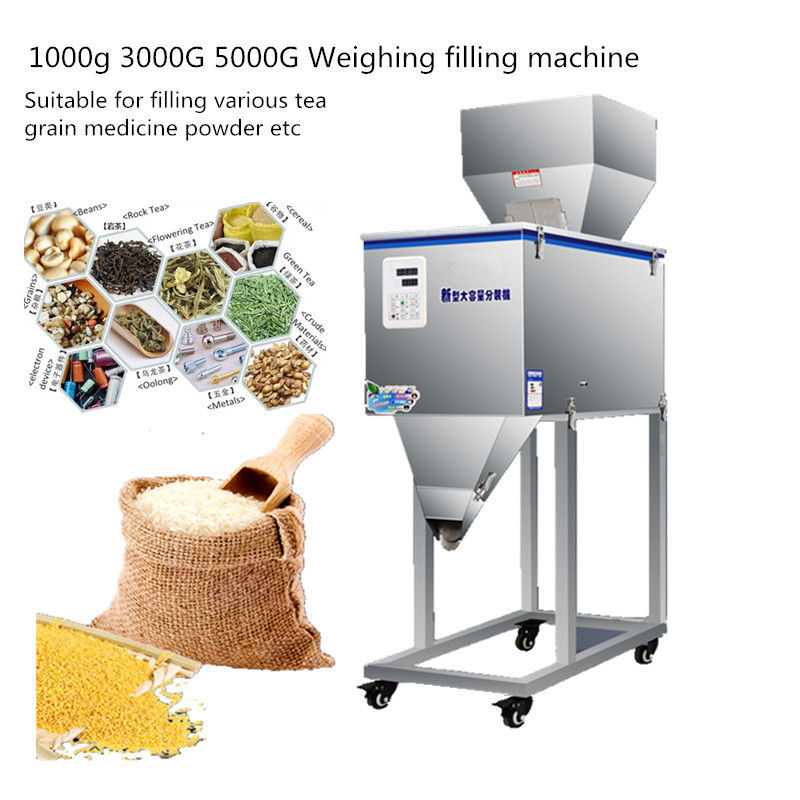 100-2500g Macchina semiautomatica per il confezionamento di granuli/polvere/riso/caffè/spezie con grande tromba