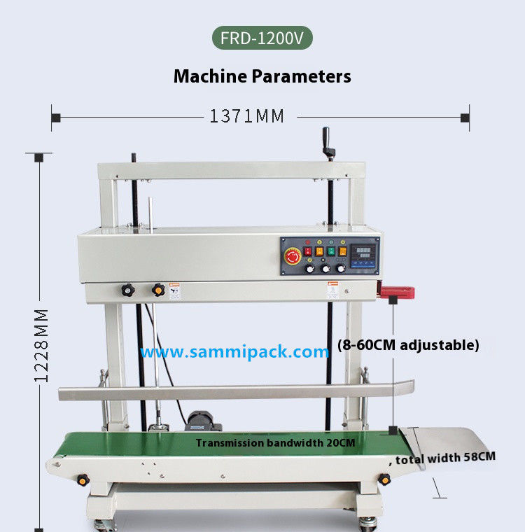 FRD-1200V Macchina elettrica semiautomatica di sigillamento termico per sigillamento continuo verticale di sacchetti di plastica per bevande sacchetti legno
