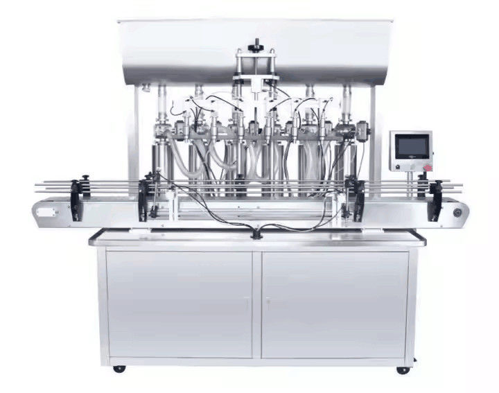 Macchina di riempimento liquido a 4 ugelli a linea Riempitore di bottiglie liquide a sovrafflusso automatico per succo di bevande