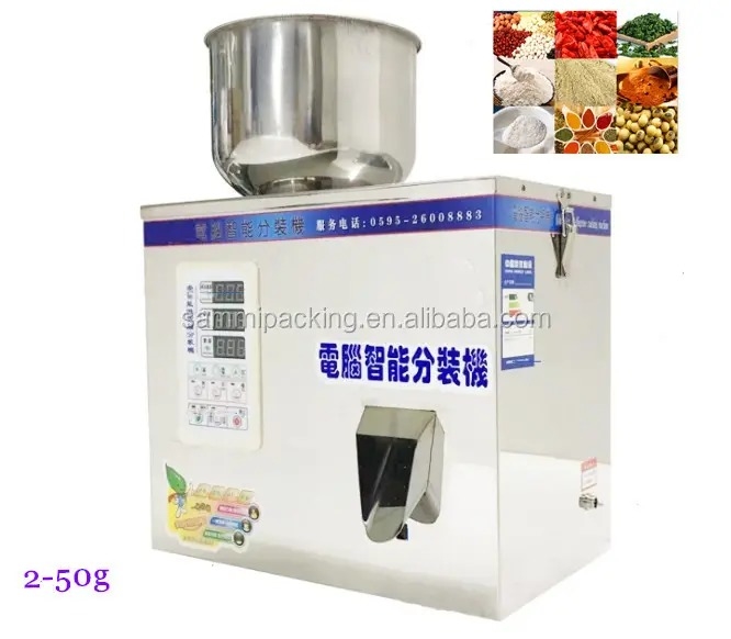 Macchina automatica per pesatura e riempimento di piccoli sacchetti di polvere, zucchero, spezie, caffè, chicchi, riso, granulati, particelle, bustine e tè.