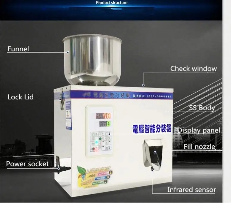 2-200g Macchina semiautomatica per il riempimento di pillole di sale con motore efficiente per applicazioni di bevande chimiche in polvere granulare
