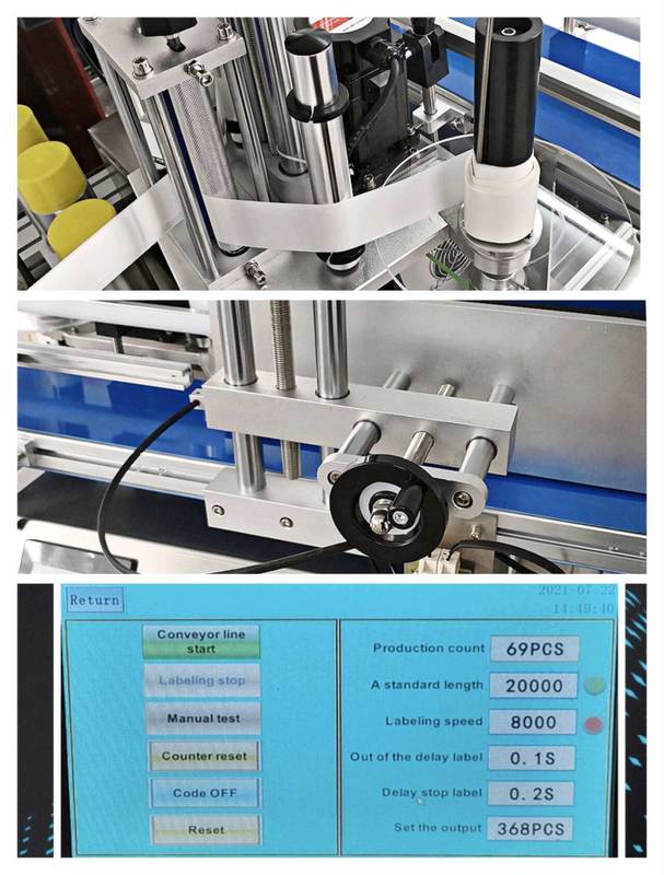 Applicatore di etichette da tavolo ad alta velocità per l'applicazione di adesivi su bottiglie rotonde per acqua, vino e cosmetici