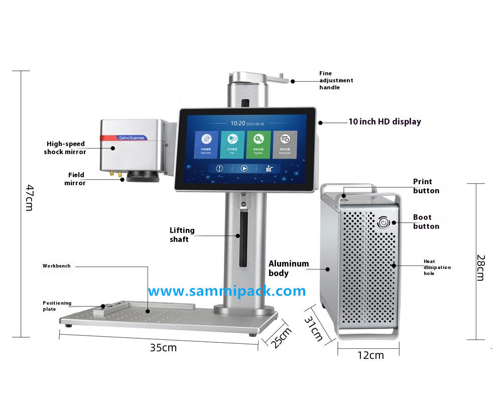 Macchina per marcatura laser a fibra potenziata per metallo, plastica, legno / Incisore laser portatile per codice QR, logo, codice a barre