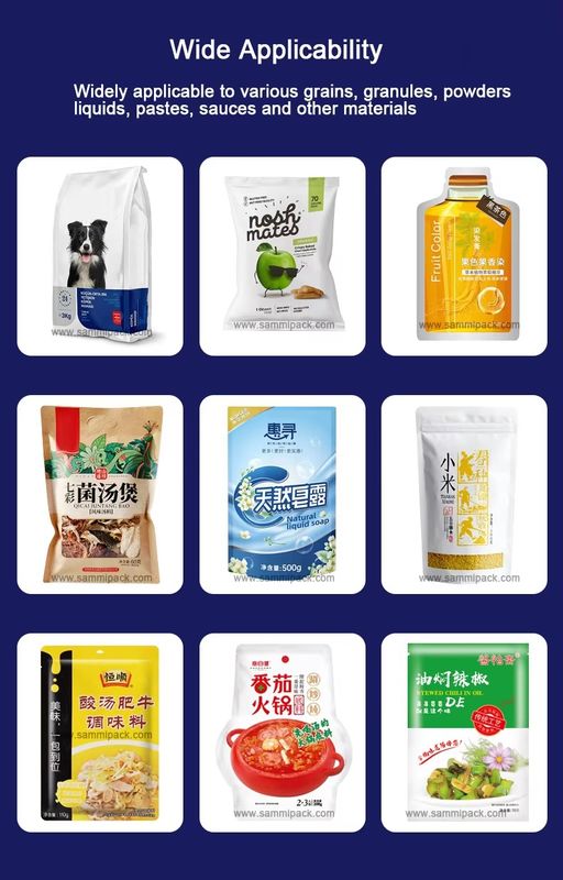 Snack/Nuts/Sugar Vertical Pre-made Bag Filling and Sealing Machine con sistema di controllo PLC e touch screen,facile da pulire