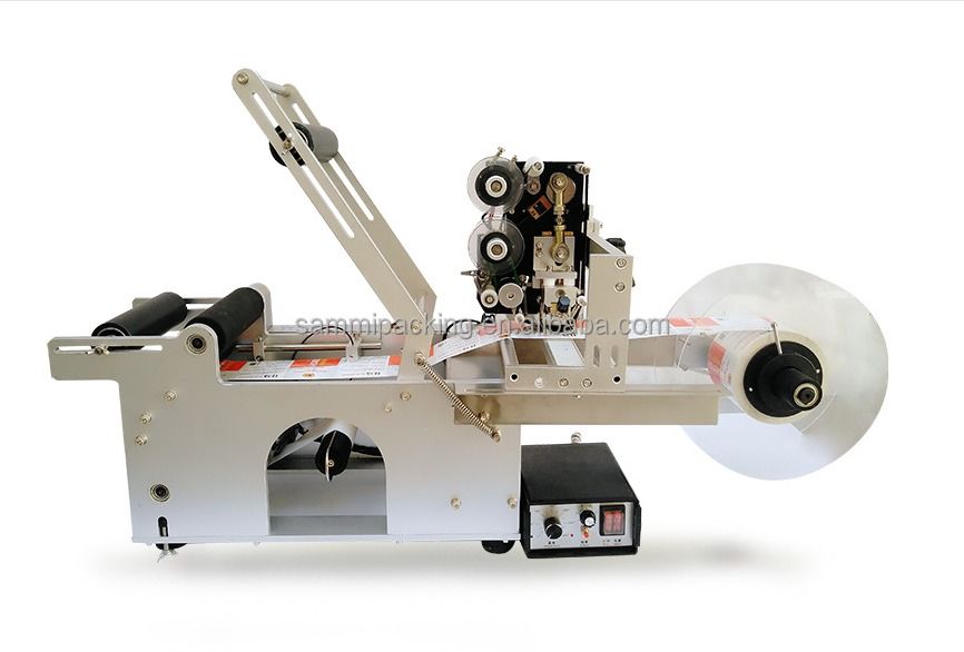 Etichettatore semiautomatico di bottiglie rotonde, macchina di etichettatura con data di produzione, stampa del codice del numero di lotto