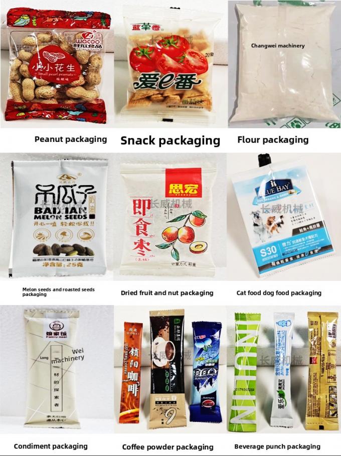 Macchina di imballaggio multifunzionale completamente automatica per popcorn da spuntino, patatine da mento, patatine da noce e farina 11